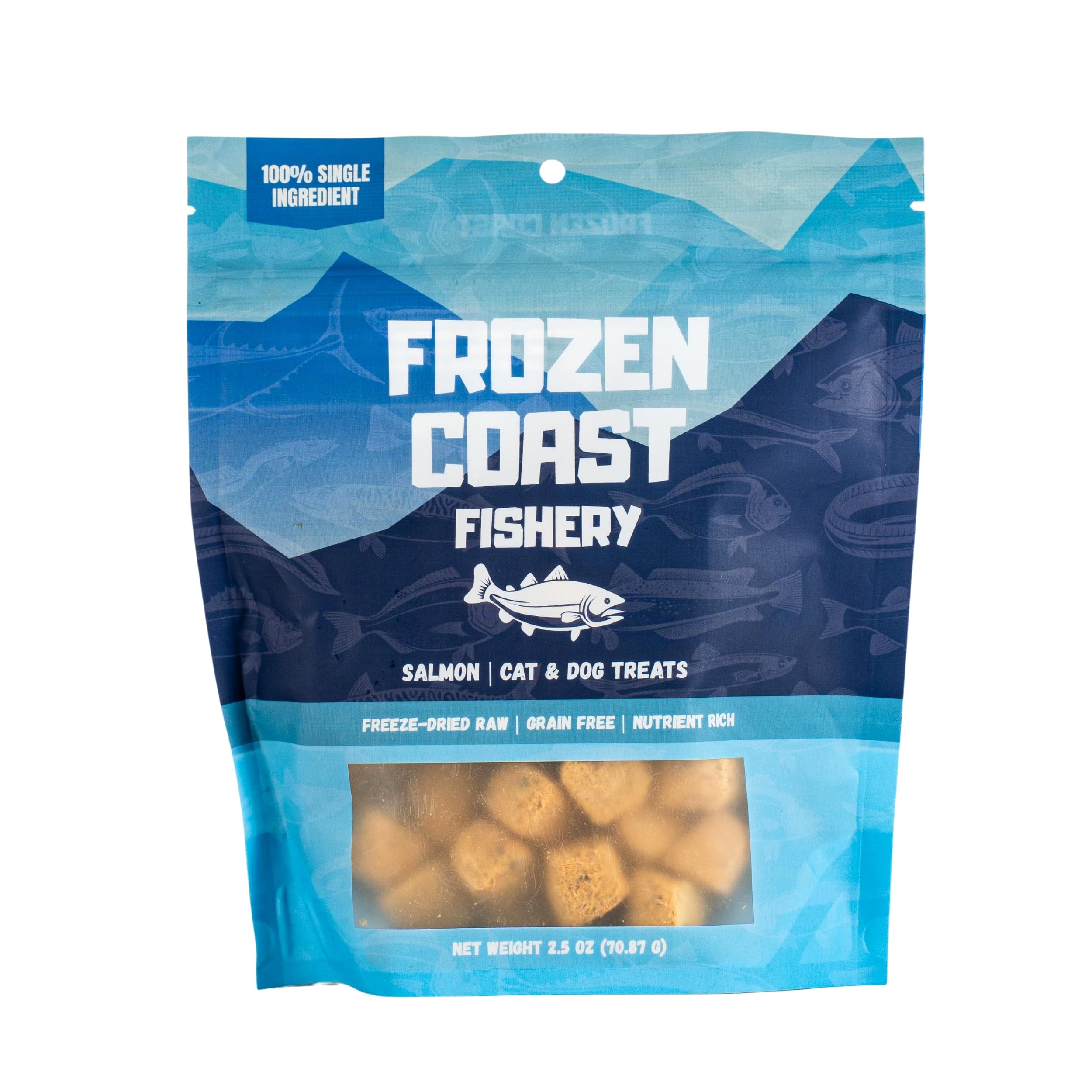 Frozen Coast Freeze-Dried Wild-Caught Salmon Cat & Dog Treats-High-Protein, Omega-3, Grain-Free (2.5 oz-Bag)