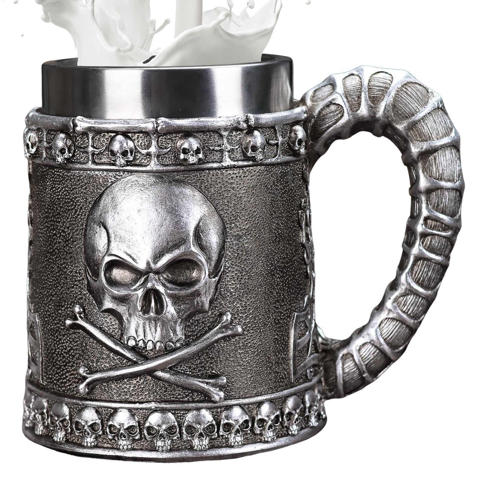 Taza de calavera de acero inoxidable vaso aislado reutilizable con asa para fiesta de halloween