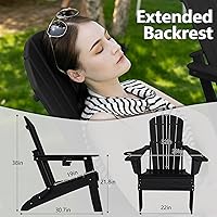 Vista 3 de Plawdlik Silla plegable Adirondack, probada por SGS, textura de madera con portavasos, resistente a todo tipo de clima, HDPE, cómoda para piscina