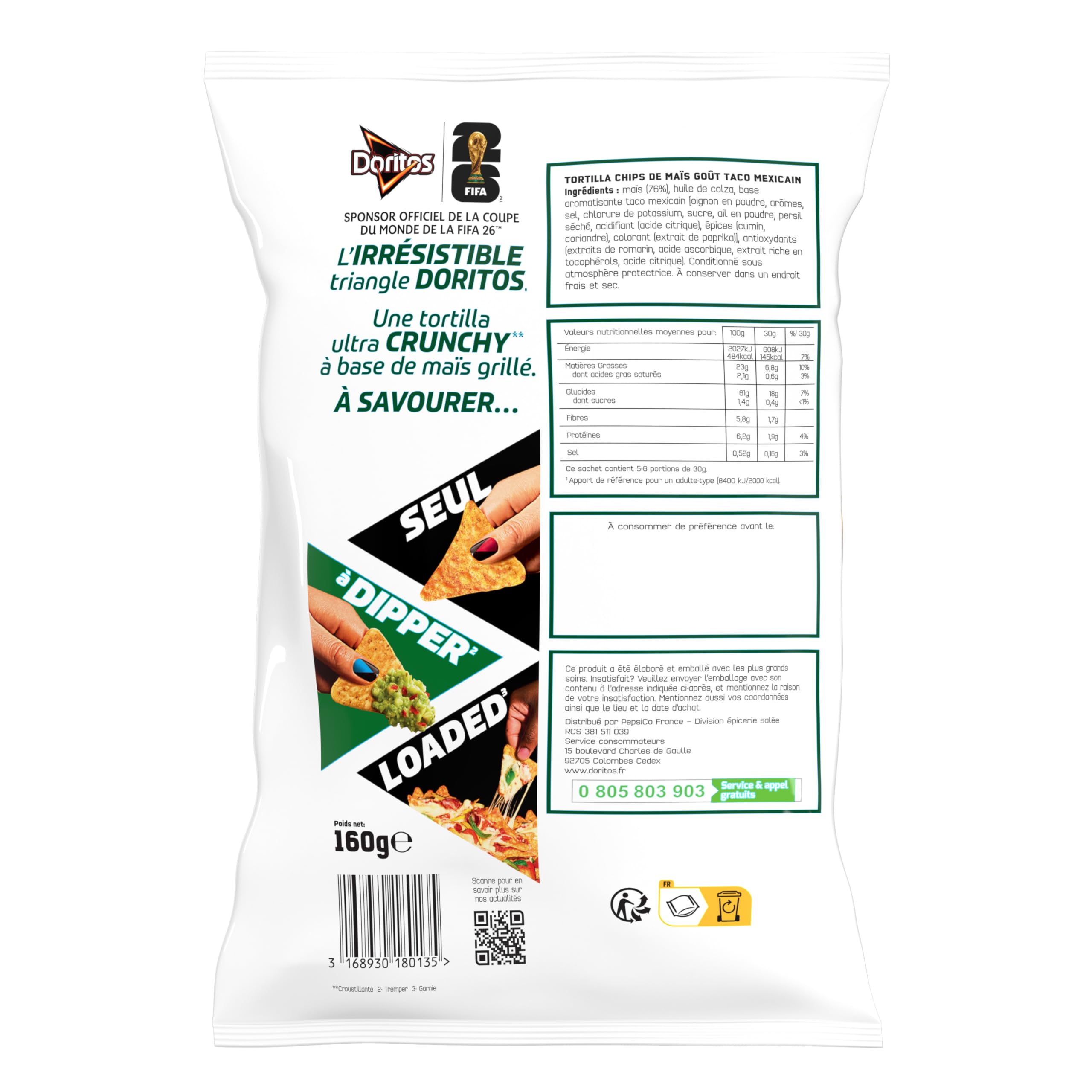 Doritos Chips Tortilla Goût Taco Mexicain 160g - Lot de 10