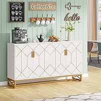 Vista 1 de Tribesigns White Gold Storage Cabinet with Door and Adjustable Shelves for Living Room, Modern Floor Cabinets Long Sideboard Buffet Golden Coffee