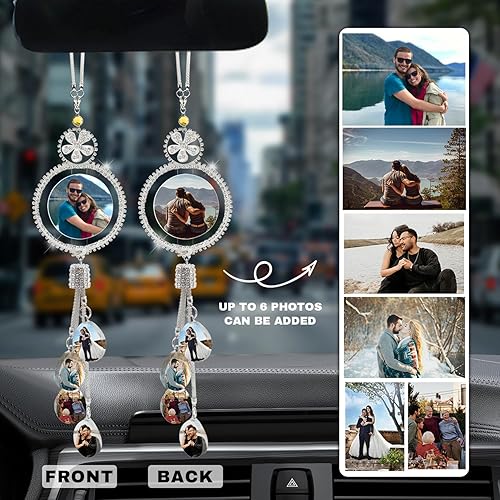 Vista 47 de AIFLM Adornos para colgar en el auto con fotos personalizadas, espejo estético personalizado, accesorios para el interior del automóvil, accesorios