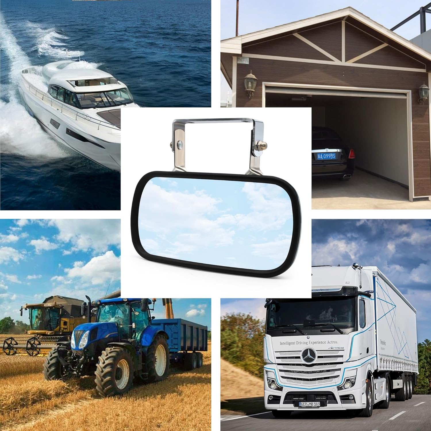TOEMIRR Pair of Convex Mirror Stainless Steel Rectangular fit for Multiple Scenarios, Tractors Forklifts Trucks Boats Cars Improve Visibility Universal U-Bracket