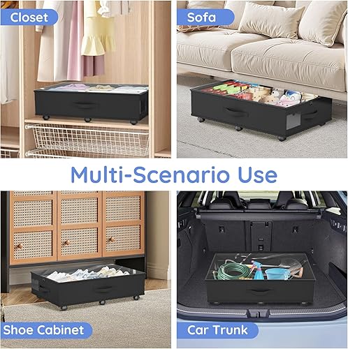 Miniatura 5 de Almacenamiento debajo de la cama con ruedas, paquete de 4 contenedores de almacenamiento debajo de la cama con tapas transparentes, contenedores