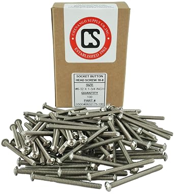 Stainless #6-32 x 1-3/4" 3/8" to 2" Available Socket Button Head Cap Screws, Full Thread, Hex Drive, Stainless Steel 18-8, Machine Thread 6-32 x 1-3/4"
