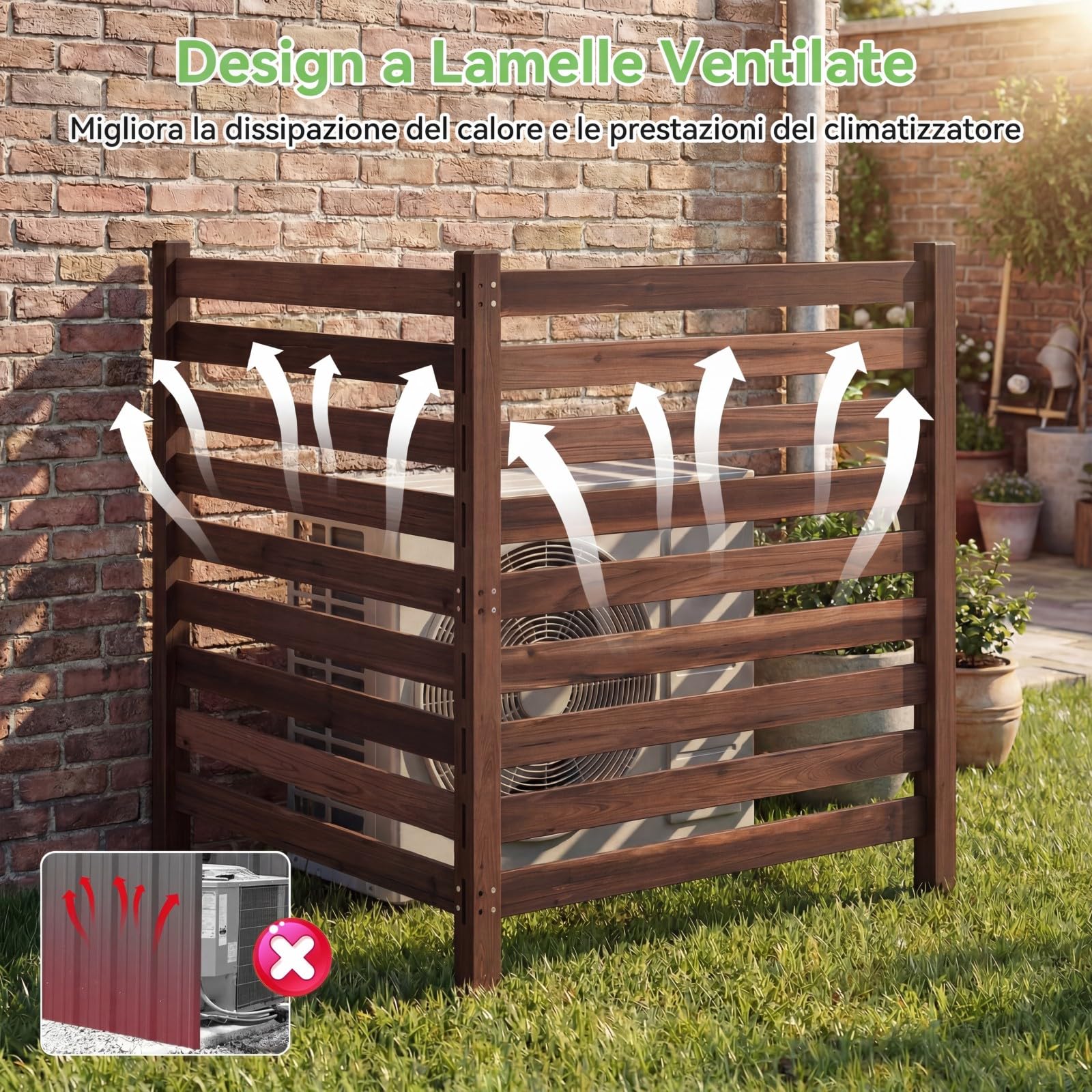 COSTWAY Recinzione da Giardino in Legno Massello, Schermo per Privacy da Esterno Regolabile, Pannelli Privacy da Giardino per Condizionatore e Bidoni della Spazzatura e Divisorio di Spazio (Marrone)