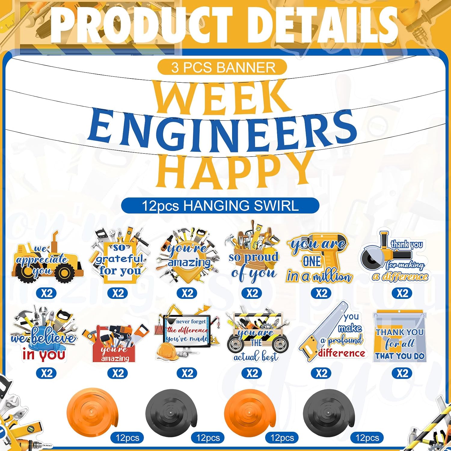 Frienda 90 Pcs Happy Engineers Week Banner Set Hanging Swirl image 2