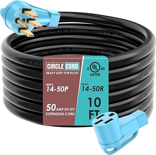 CircleCord Cable de extensión para caravana o automóvil eléctrico de 50 amperios y 10 pies con certificación UL, cable STW de calibre 63+81