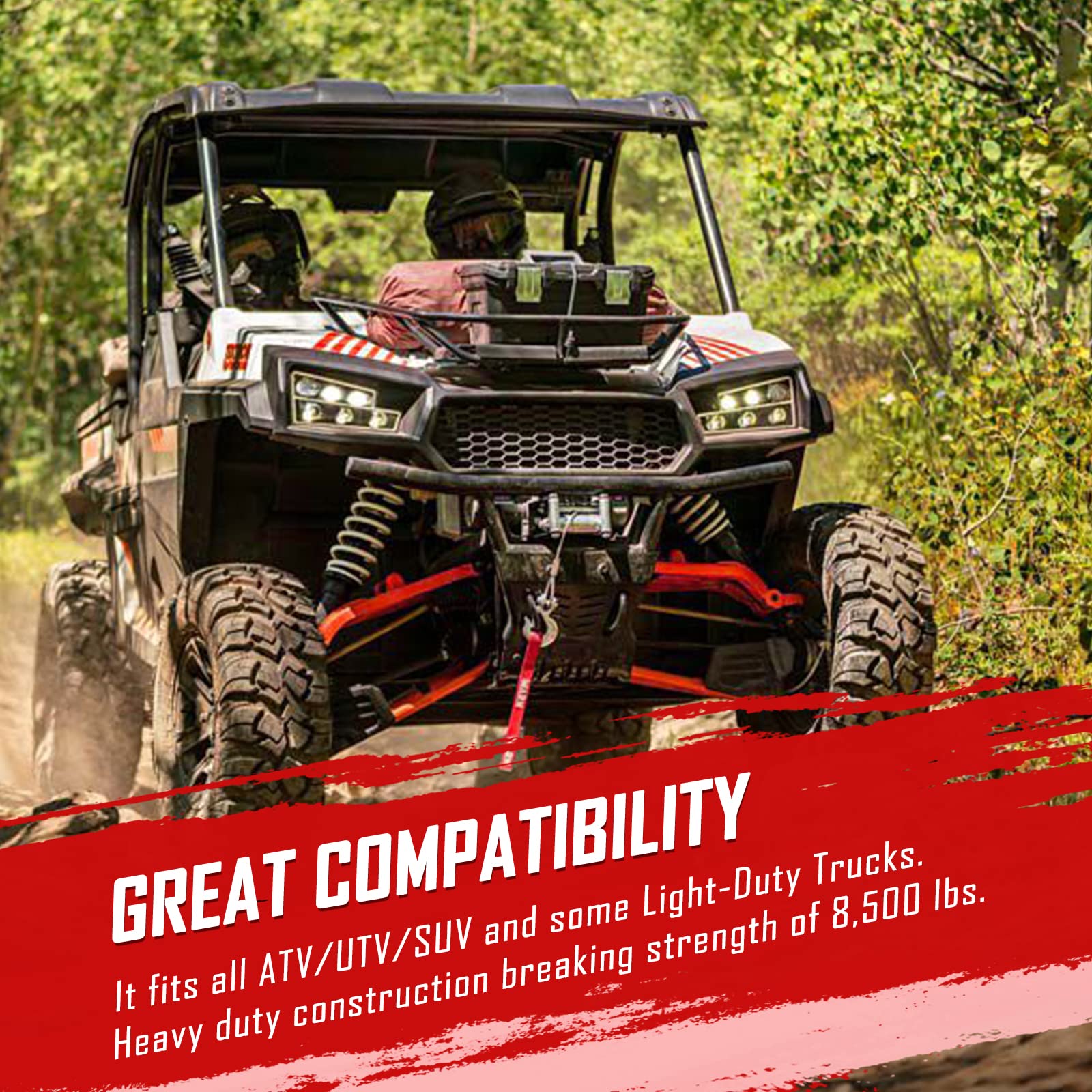 SPARKWHIZ Synthetic Winch Rope Kit 1/4" x 50ft 9000lbs Winch Rope Line Cable with Protective Sleeve, Rubber Stopper and Heavy Duty Winch Hook for Towing ATV UTV SUV