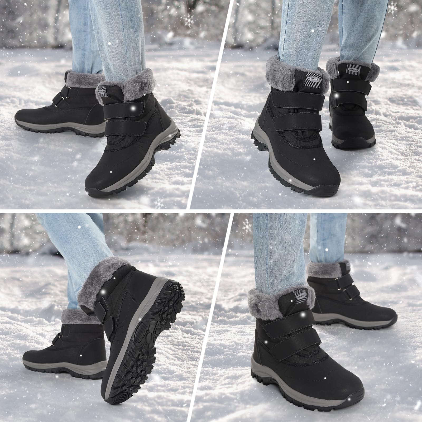Botas de nieve para mujer, zapatos de invierno impermeables para exteriores, cómodo forro de piel artificial y botas planas cálidas antideslizantes con hebilla mágica para mujer.