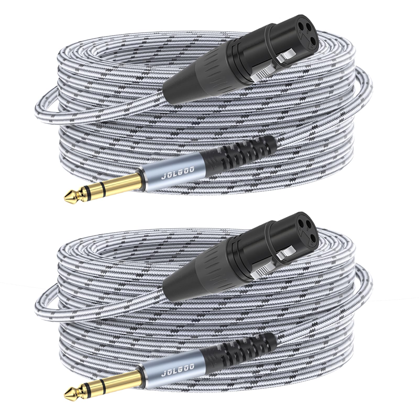 JOLGOO XLR Female to 1/4 Inch 6.35mm TRS Plug Balanced Interconnect Cable, XLR to Quarter inch Cable, 50 Feet 2 Pack, for Microphone,Mixer,Guitar,AMP,