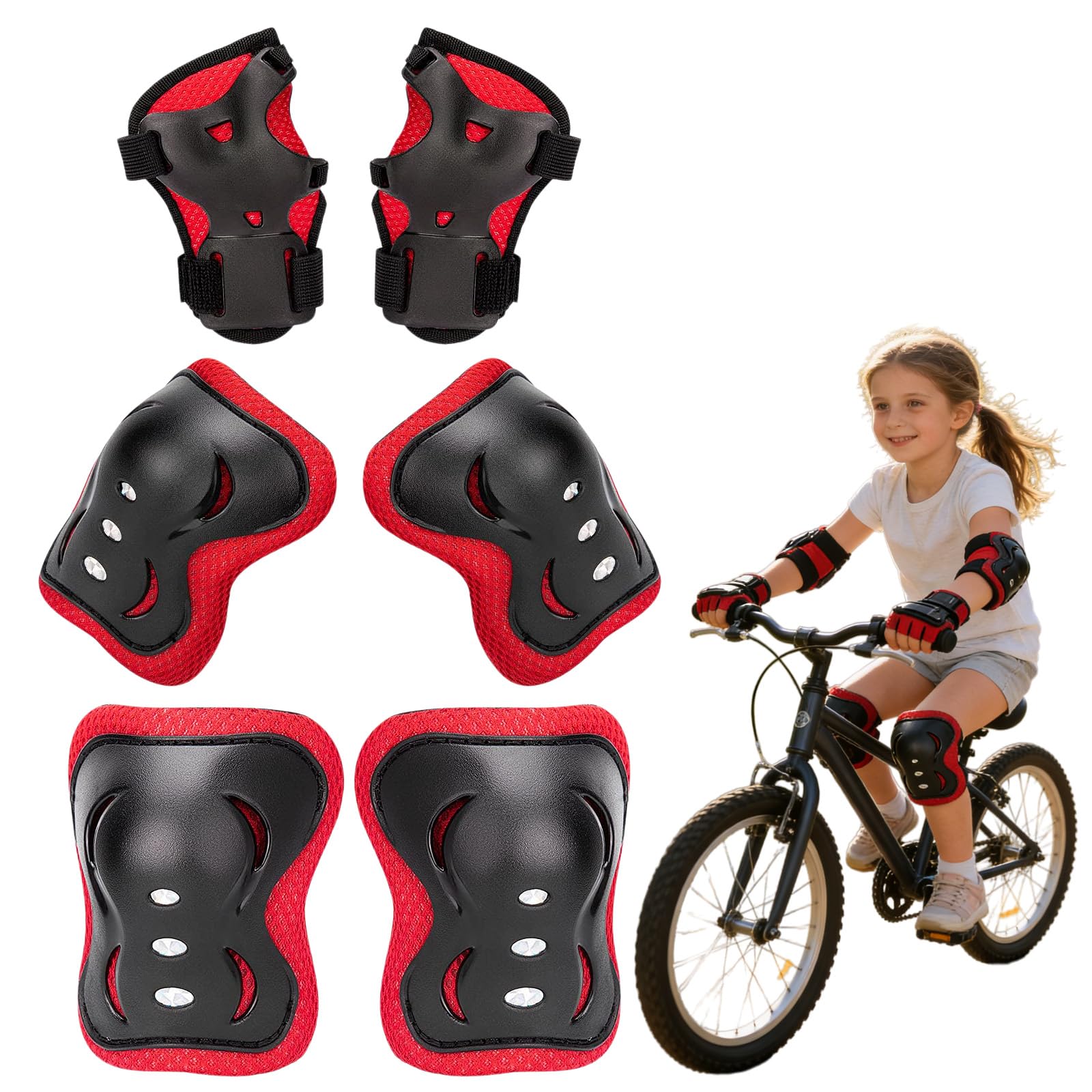 HUANYO Kids/Youth Knee Pads, Protective Gear for Children, Ideal for Roller Skating, Cycling, Skateboarding, Scooter Riding, BMX, Inline Skating and Other Outdoor Sports Activities (red)
