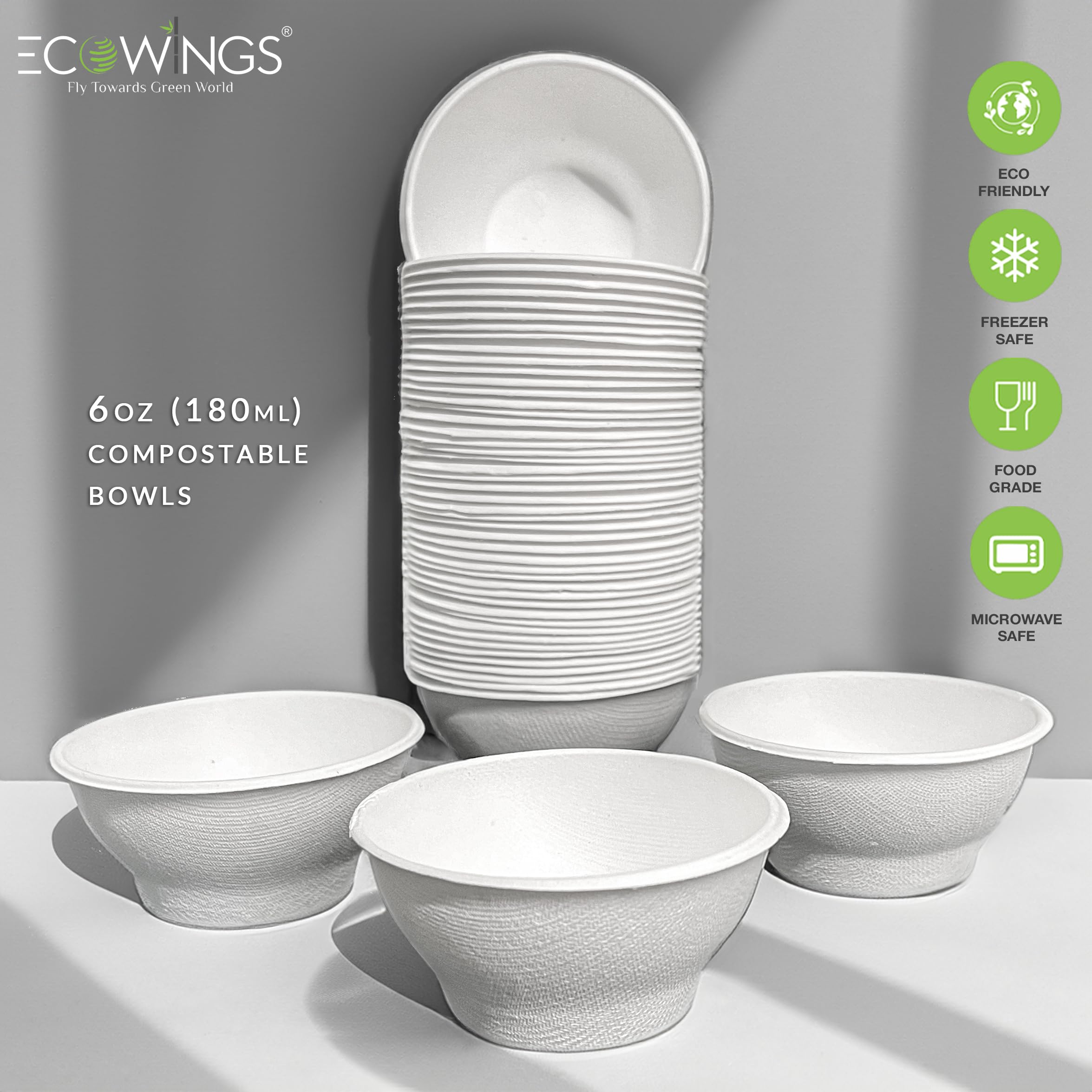 ECOWINGS X-Small 6oz (180ml) Bagasse Disposable Bowls: Stylish, Sustainable, Eco-Friendly Compostable Serving Bowls - Image 4