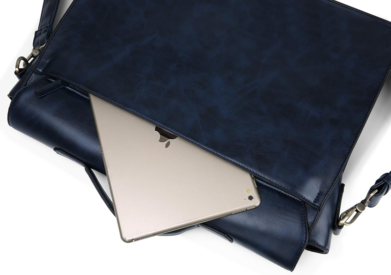 ECOSUSI Men's Briefcase PU Leather Shoulder Satchel Computer Bag with Back Pocket fits 15.6 inch Laptop, Blue