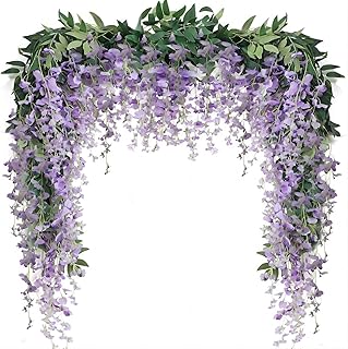 JUSTOYOU 3PCS 7FT Artificial Wisteria Vine Garland Fake Flower Wisteria Garlands for Outdoor Indoor Wedding Wall Badroom Decoration(Purple)