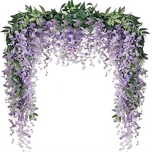 JUSTOYOU 3PCS 7FT Artificial Wisteria Vine Garland Fake Flower Wisteria Garlands for Outdoor Indoor Wedding Wall Bedroom DecorationPurple