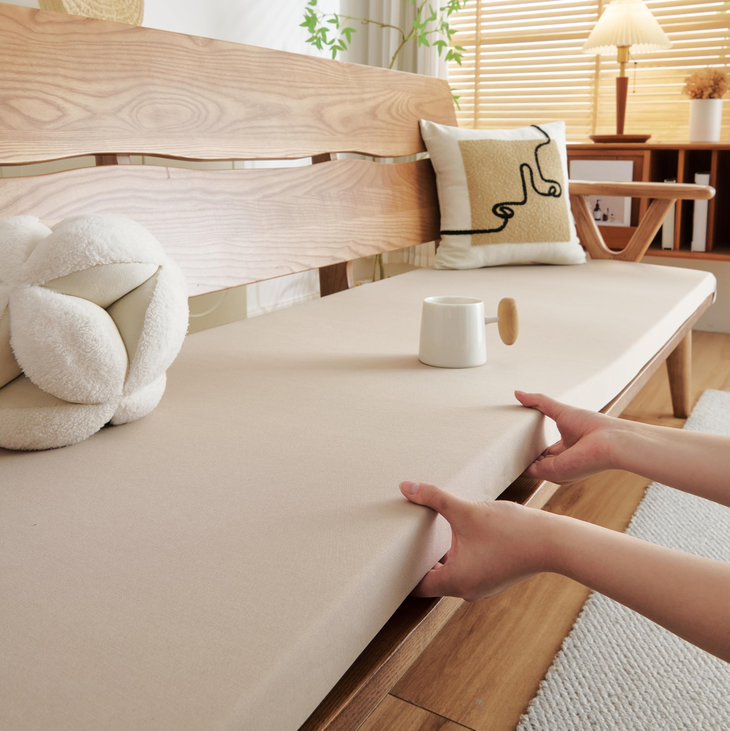 EBETA Cojín de Banco Exteriores Resistente al Agua Cojín para Silla de jardín para Muebles terraza Funda Desmontable y Lavable – Grosor 5 cm (Caqui, 140 * 50 * 5 cm)