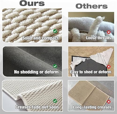 Miniatura 6 de Alfombras de baño antideslizantes, lavables, súper absorbentes, delgadas, para baño, de secado rápido, de pelo bajo, color blanco marfil, 24 x 47