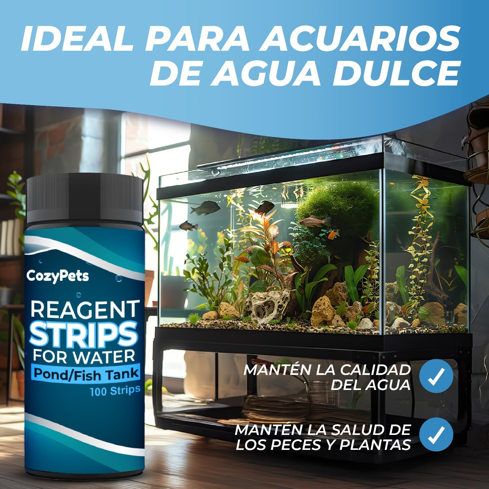 100 Tiras Reactivas 7 en 1 para Control del Agua Dulce del Acuario – Medición de 7 Parámetros con Bote de Regalo para Tiras Usadas. Set acuario