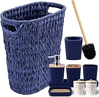 Vista 46 de Juego de baño negro, papelera de baño de 9 piezas, decoración para baño con soporte para cepillo de dientes, taza, dispensador de loción, bandeja