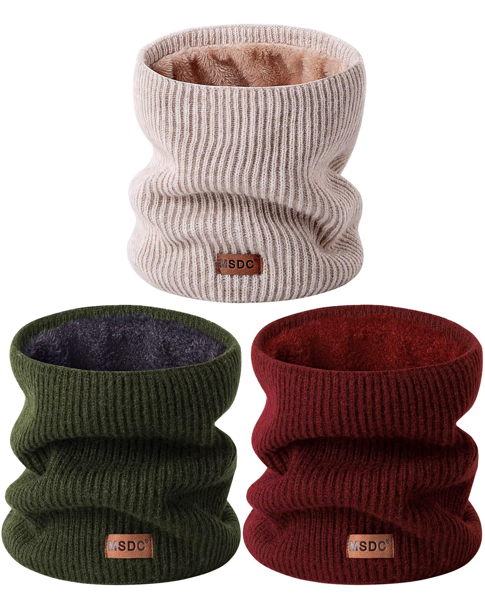 MSDC Winter Neck Gaiters for Men 3 Pack,Neck Warmer Men Women with Thermal Thick Warm Fleece Lined Cold Weather