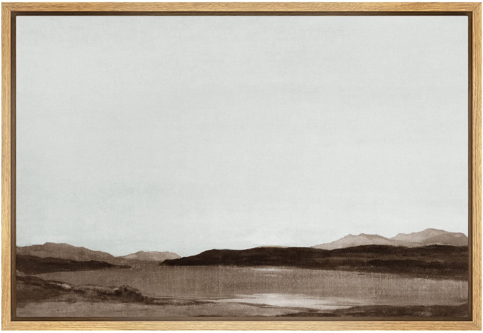 SIGNFORD Framed Canvas Wall Art Monochromatic Brown Mountains and Valleys Landscape Wilderness Oil Painting Impressionism Traditional Scenic for Living Room, Bedroom, Office - 16x24 inches