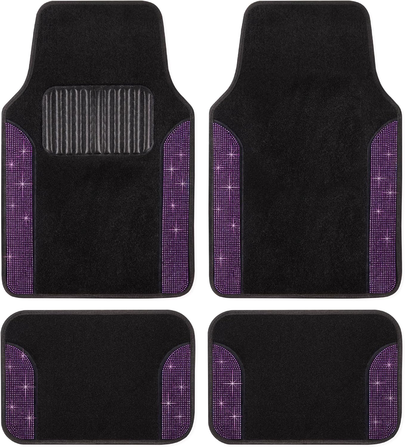 Carbella Diamond Bling Car Mats 4-Piece Set, Shiny Rhinestone Crystal Carpet Car Floor Mats, Two-Tone Floor Mats for Cars, Cute Automotive Interior Car Accessories for Women (Purple)