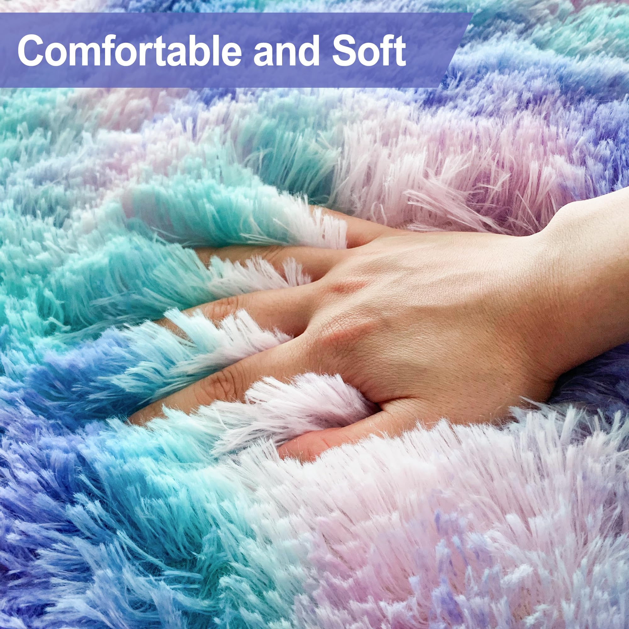 Moquette douce à poils longs pour chambre de filles, tapis pelucheux et coloré pour chambre de filles, tapis de jeu à poils longs pour chambre d'enfant, de bébés et de filles, 1,2 x 1,8 m,