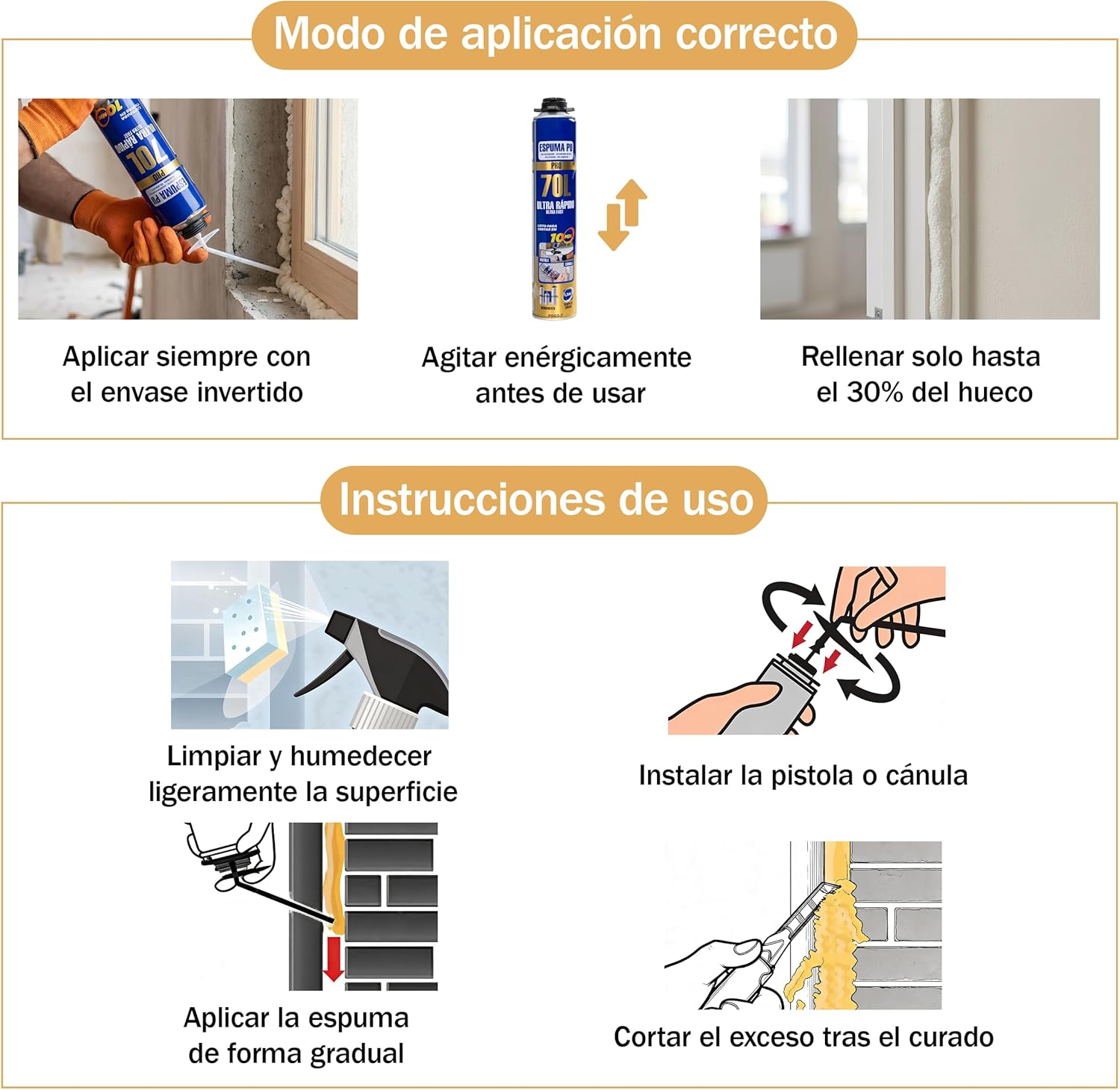 Polyurethane Foam Kit 70L Ultra Fast – 12 x 750 ml Bottles + Applicator Gun + Cleaner 500 ml, Expansive Foam for Sealing and Insulation