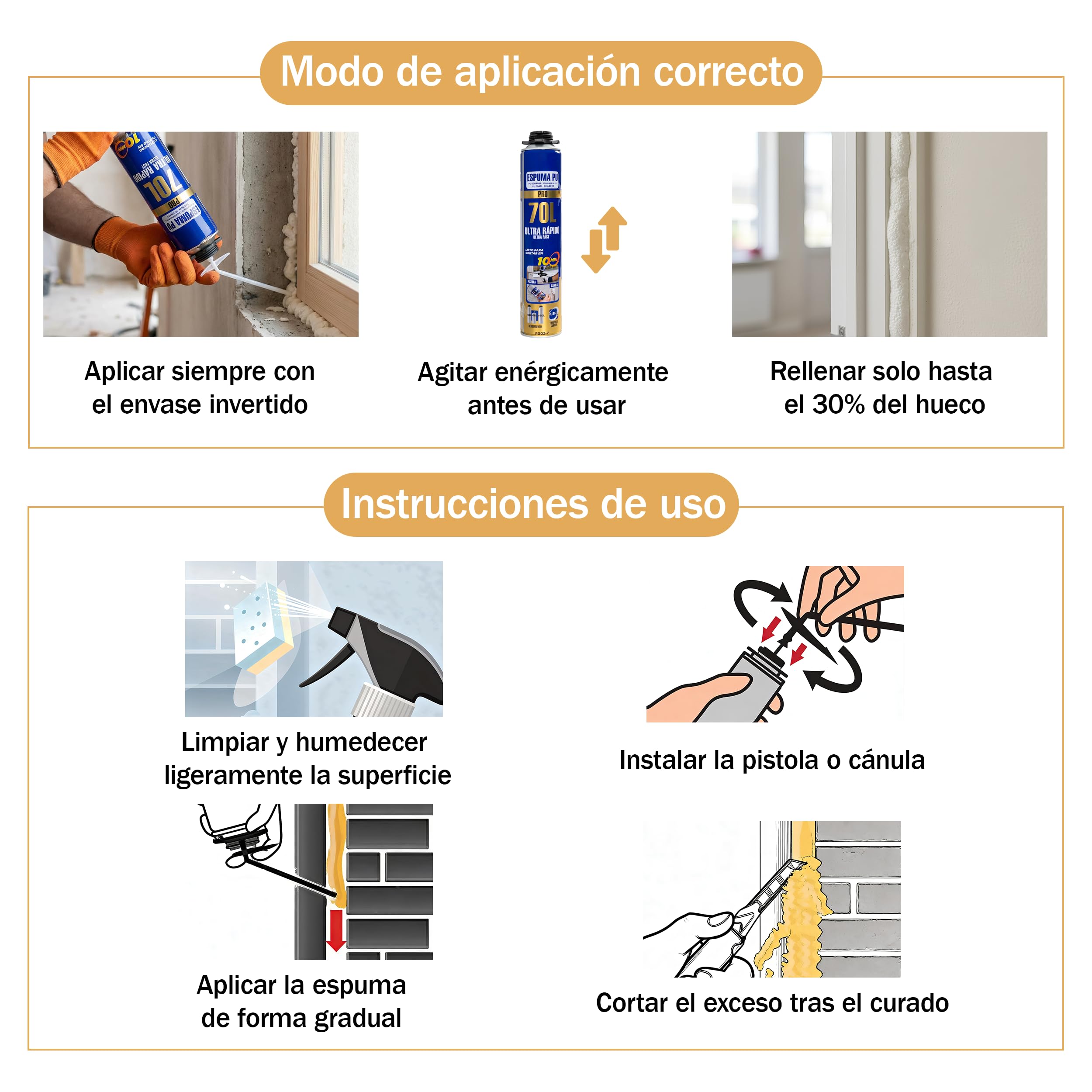 Etrexonline Kit Espuma de Poliuretano 70L Ultra Rápida – 12 Botes de 750ml + Pistola Aplicadora + Limpiador 500ml, Espuma Expansiva para Sellado y Aislamiento