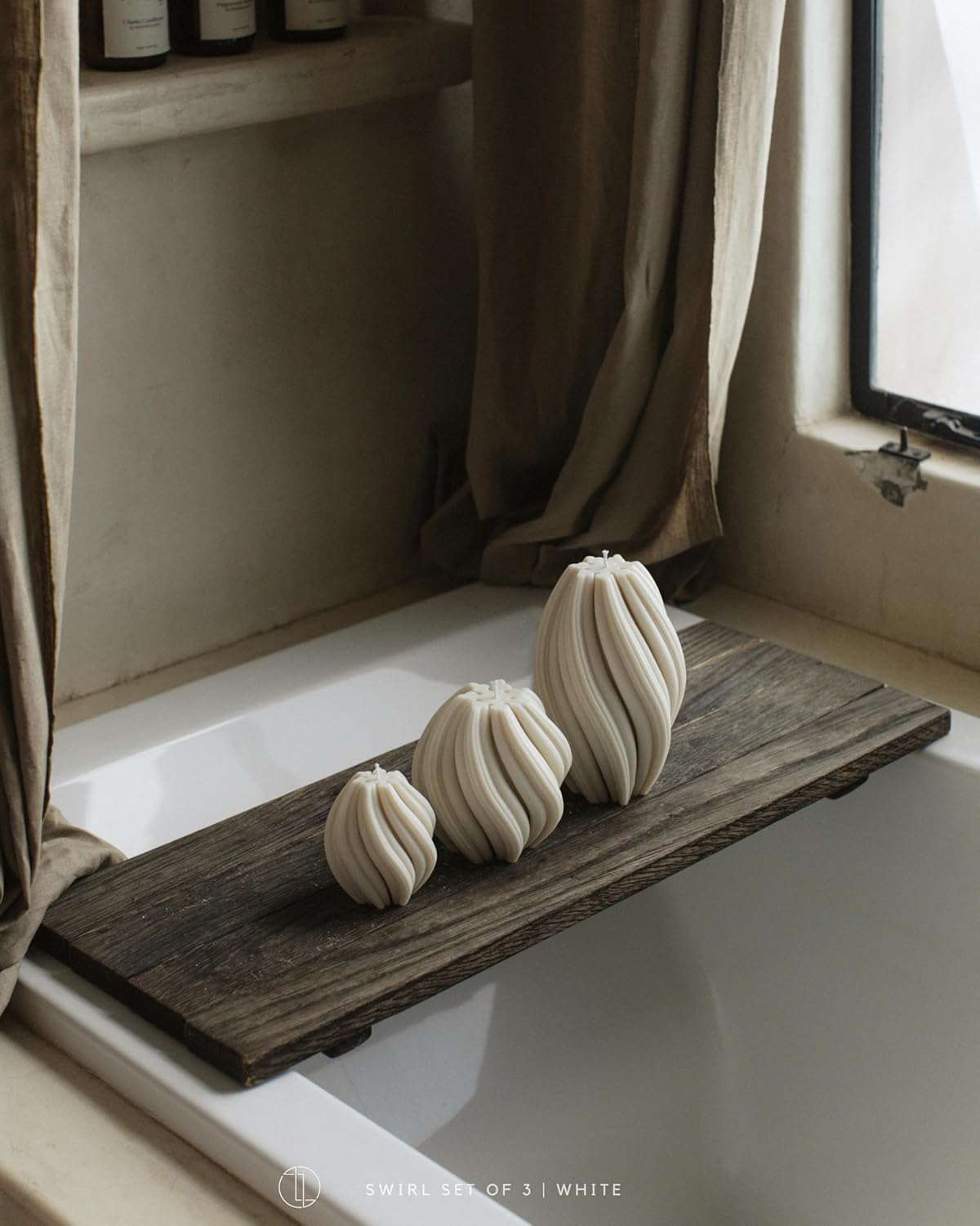 LAWA Swirl Candle - Beautiful Handmade Pillar Scented Soy Wax Twirl Elegant Bubble Aesthetic Candle Housewarming Gift Home Room Shelf Decor Idea Spiral White (Small) - Image 8