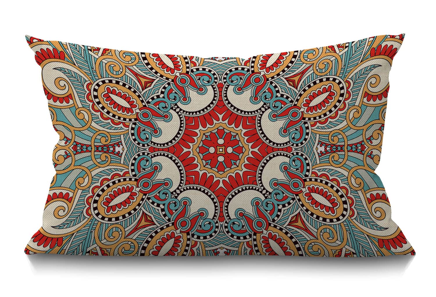 BGBDEIA Paisley Flower Cushion Cover Traditional Ethnic Floral Red Teal White Waist Lumbar Cotton Linen Home Living Room Decorative Throw Pillow Cover 12x20 Inch Rectangle Waist Pillowcase 30x50 cm