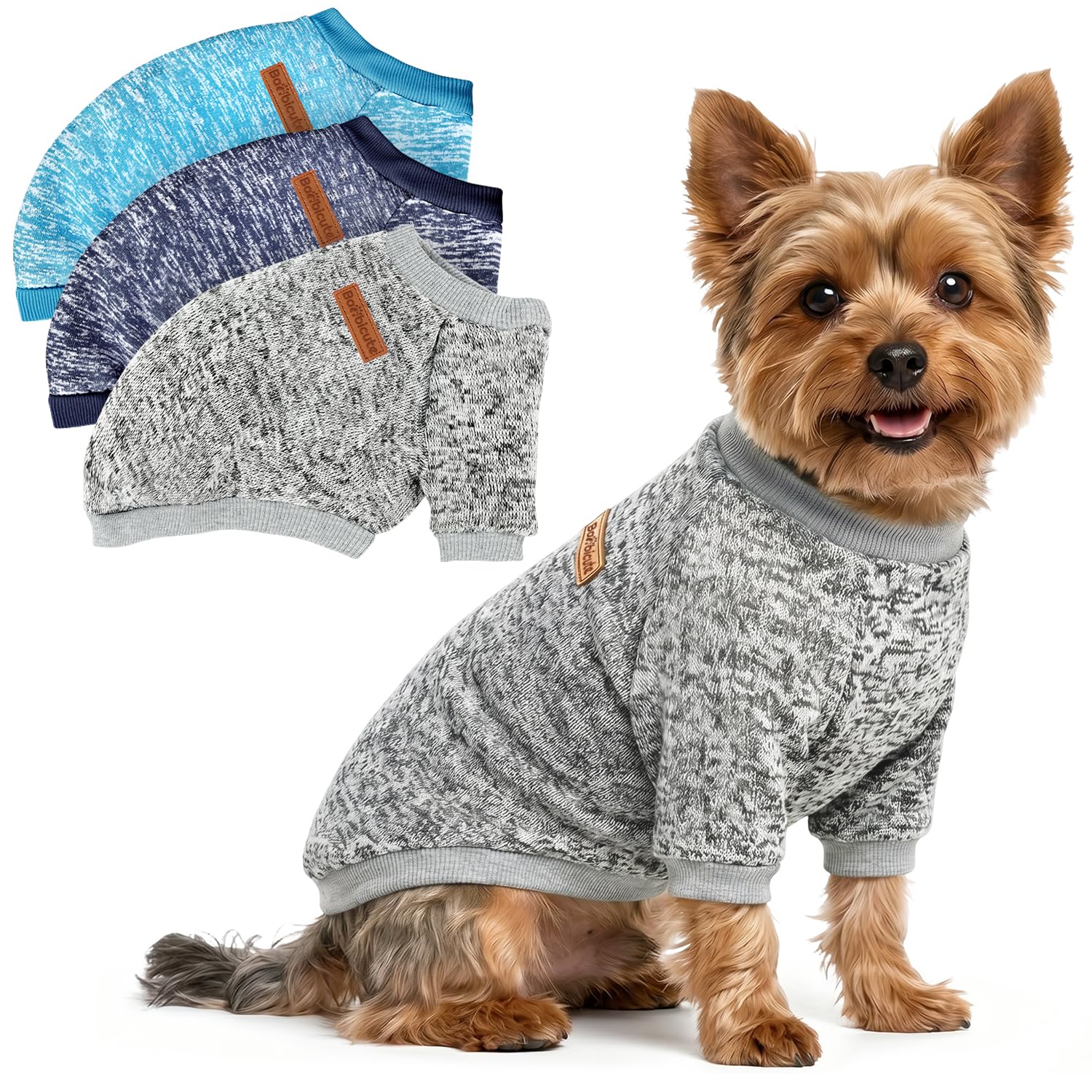 Photo 1 of 3 Pack Dog Sweaters for Small Dogs Girl Boy Winter Fleece Clothes Warm Soft Dog Sweatshirt Outfit for Dogs Cats Pet Apparel