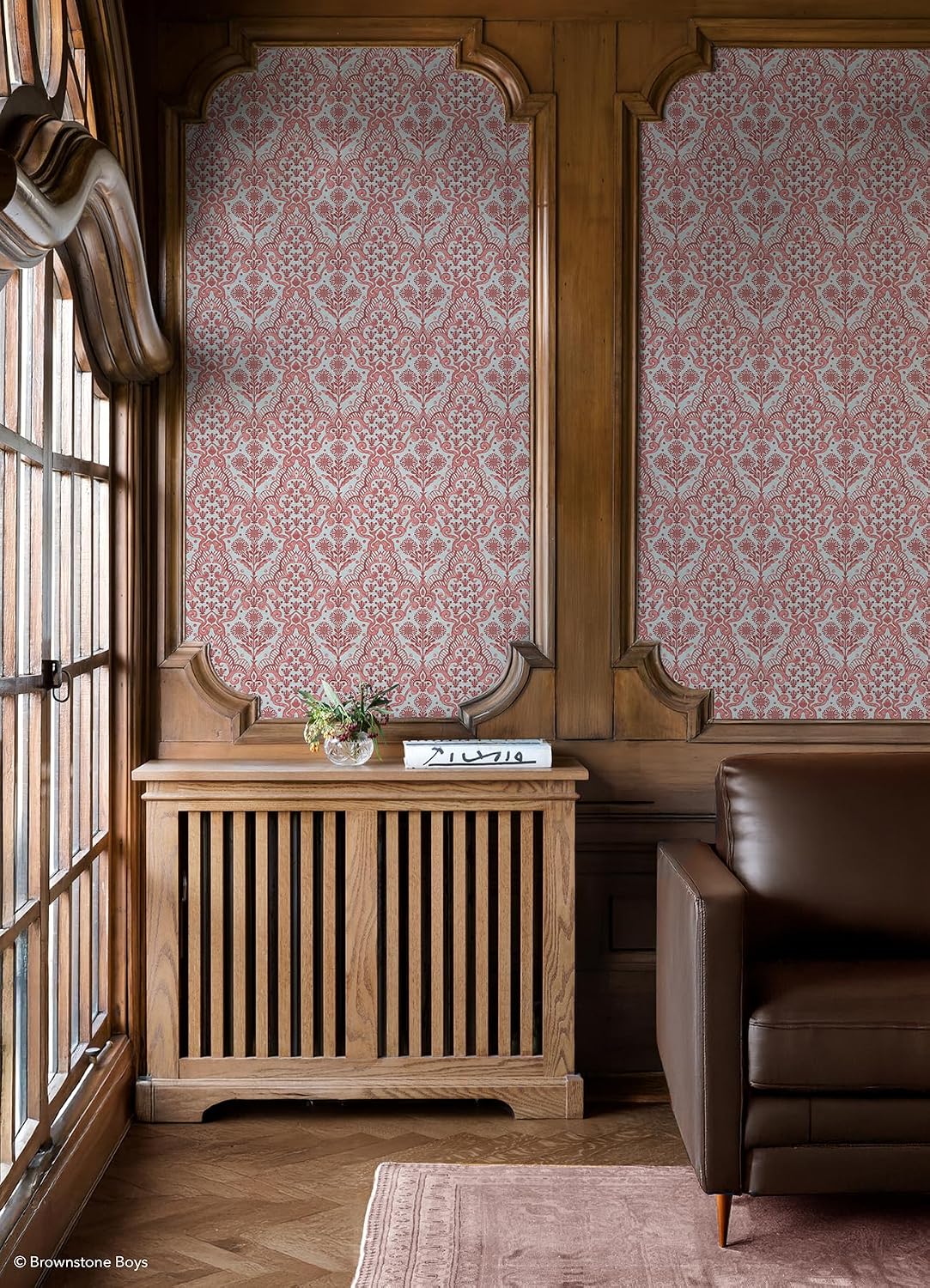 NuWallpaper x Brownstone Boys Brownstone Blooms Brick and Sky Peel and Stick Wallpaper, BBS6550