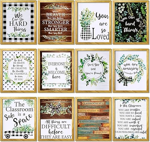 Miniatura 2 de Sepamoon 12 pósteres motivacionales para decoración de aula, letreros de granja, arte inspirador para pared, decoración de tablón de anuncios,