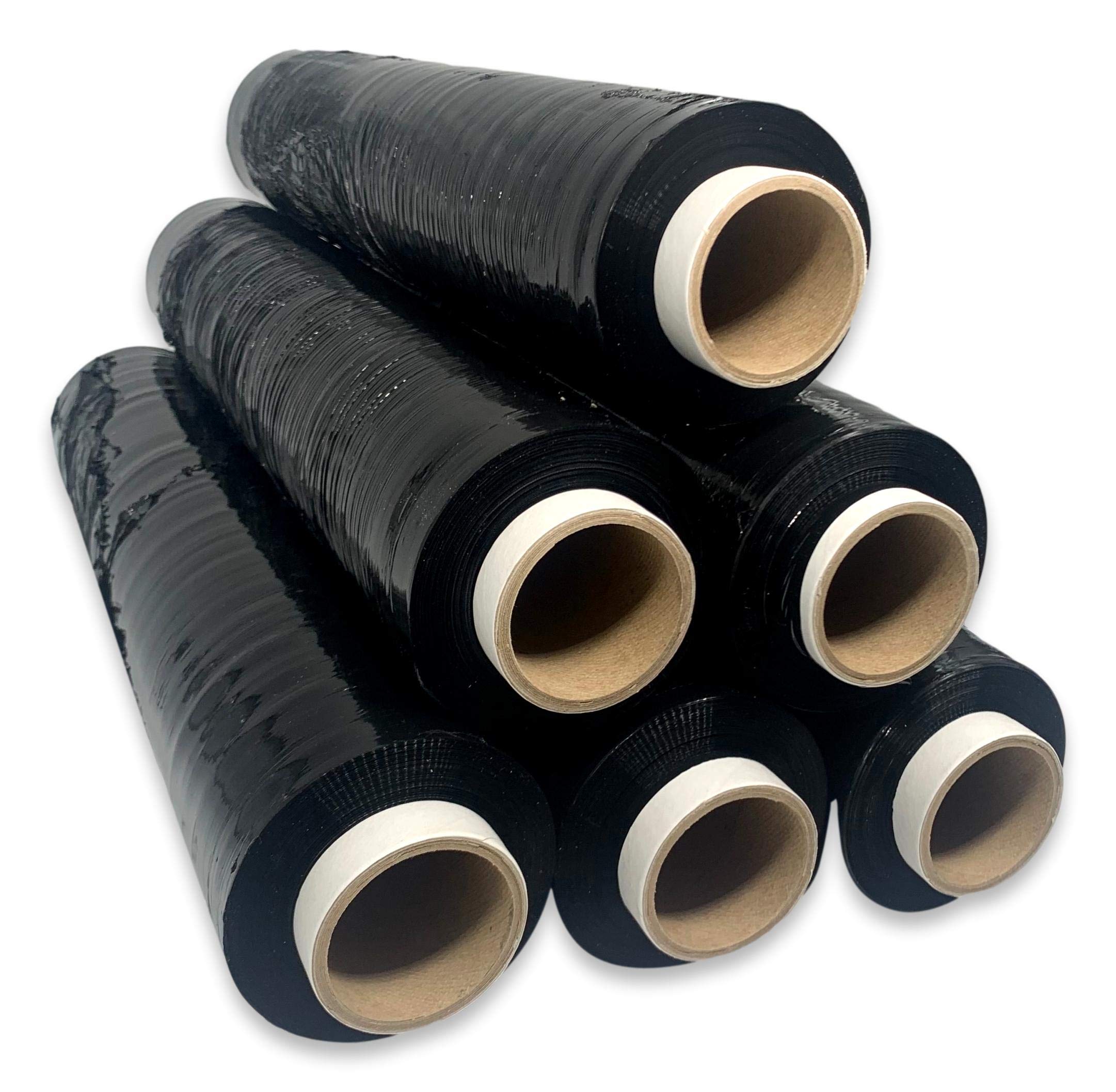 lot de 6 Film étirable pour palette NOIR 450 mm x 270 mètres pour palette - film préétiré emballage manuel noir opaque anti uv