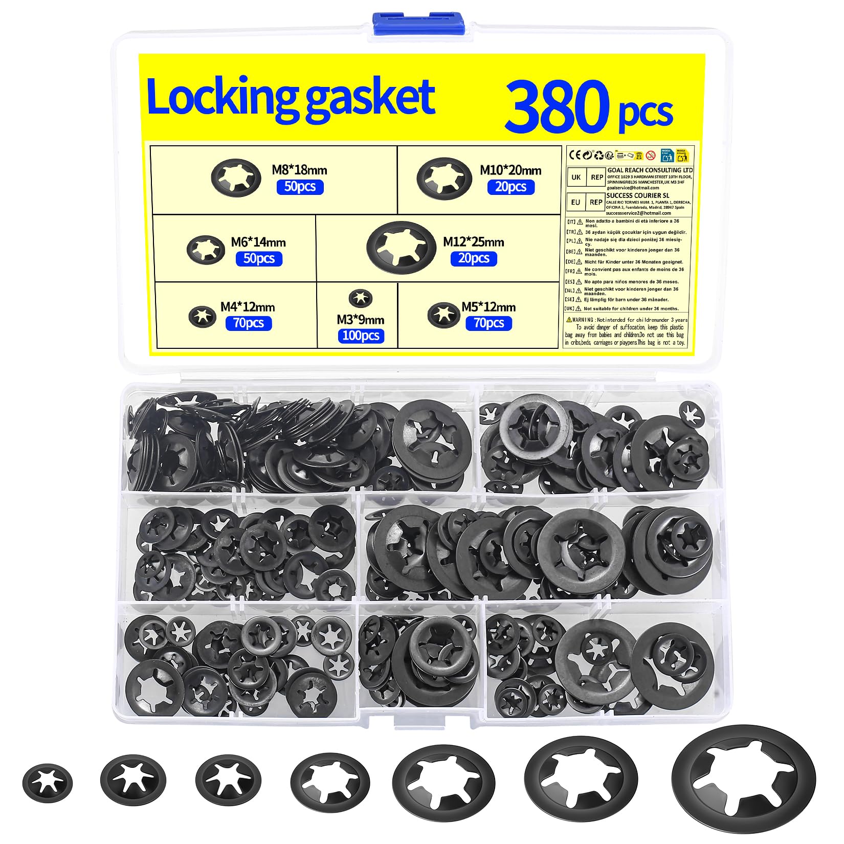 380 Pcs Star Washerss, Internal Star Lock Washers Black Self-lock Washer