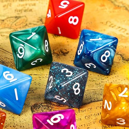 Miniatura 2 de TecUnite Juego de 25 dados poliédricos con bolsa negra para otros juegos de mesa con surtido de varios colores aleatorios (transparente y puntos, 8