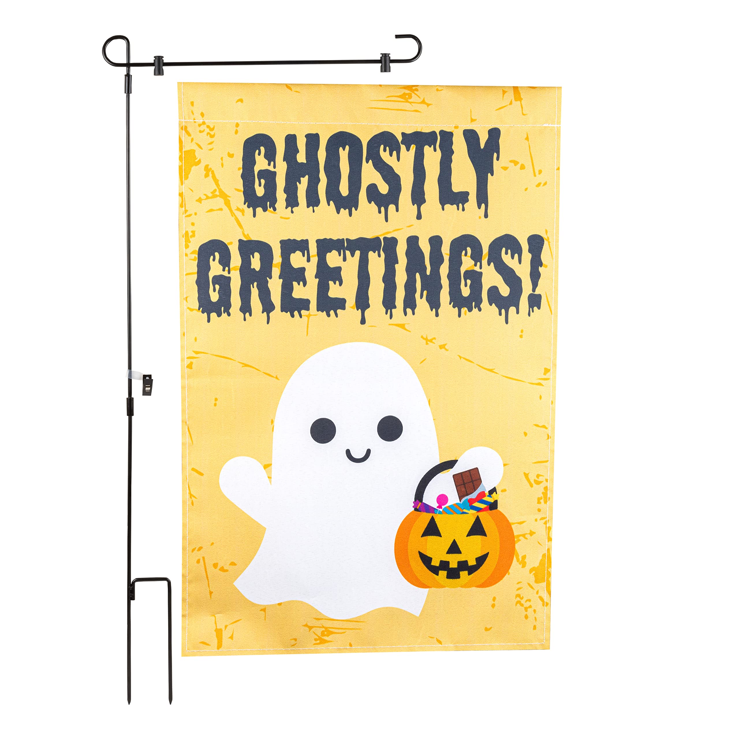 Halloween Gartenflagge „Eat, Drink & Be Scary“ – 30x45 Cm Mit Mast, Wetterfest