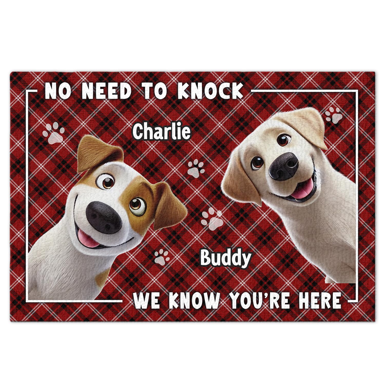 Joy Crafters No Need To Knock We Know You're Here Personalized Dog Doormat, Pet Decorative Doormat for Home Decor, Dog Lover Gifts For Dog Mom Dog Dad