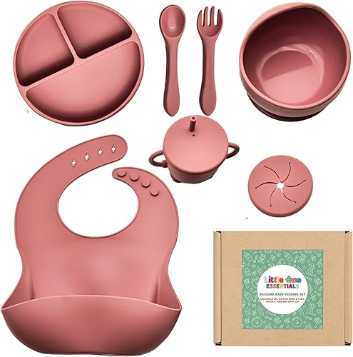Juego de alimentación de silicona para bebés, paquete de 7 con diseño de compartimento, suministros de alimentación para niños pequeños con placa de