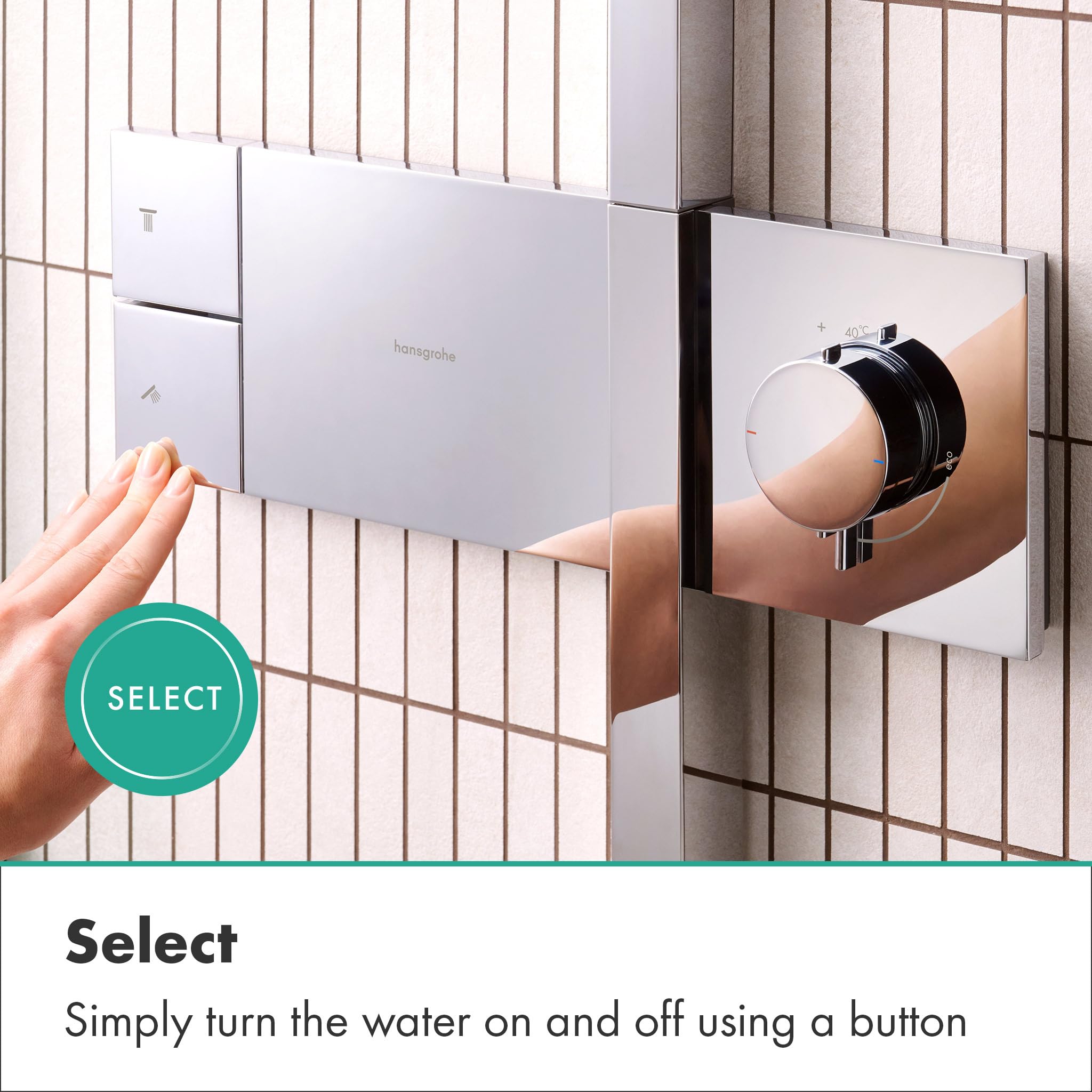 hansgrohe Raindance Alive Q - komplet prysznicowy z termostatem, zestaw prysznicowy z główką prysznicowa 3-strumieniowa (PowderRain), wąż, szyna i deszczownica (340 x 210 mm), chrom, 24580000