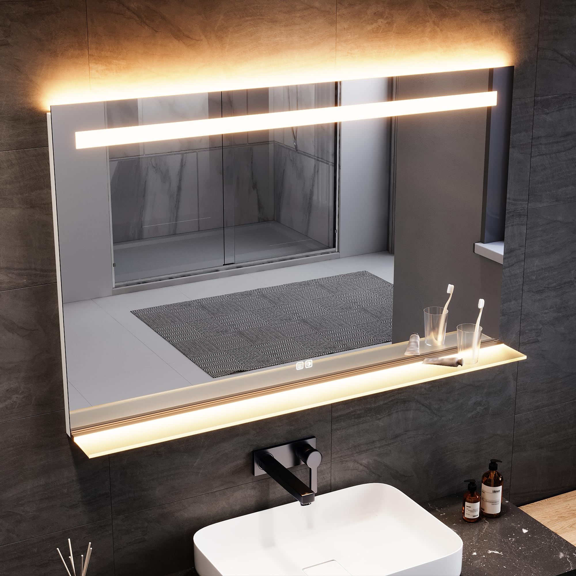 Miroir LED tactile SONNI anti-buée de 140 cm avec 3 couleurs et mémoire