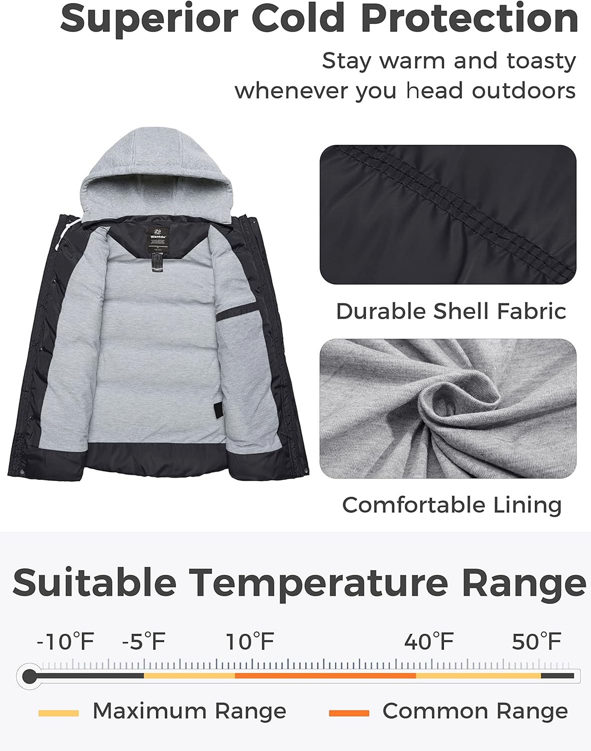 wantdo Men's Big and Tall Puffer Vest Warm Winter Vest Quilted Sleeveless Winter Coat with Detachable Hood - Image 3