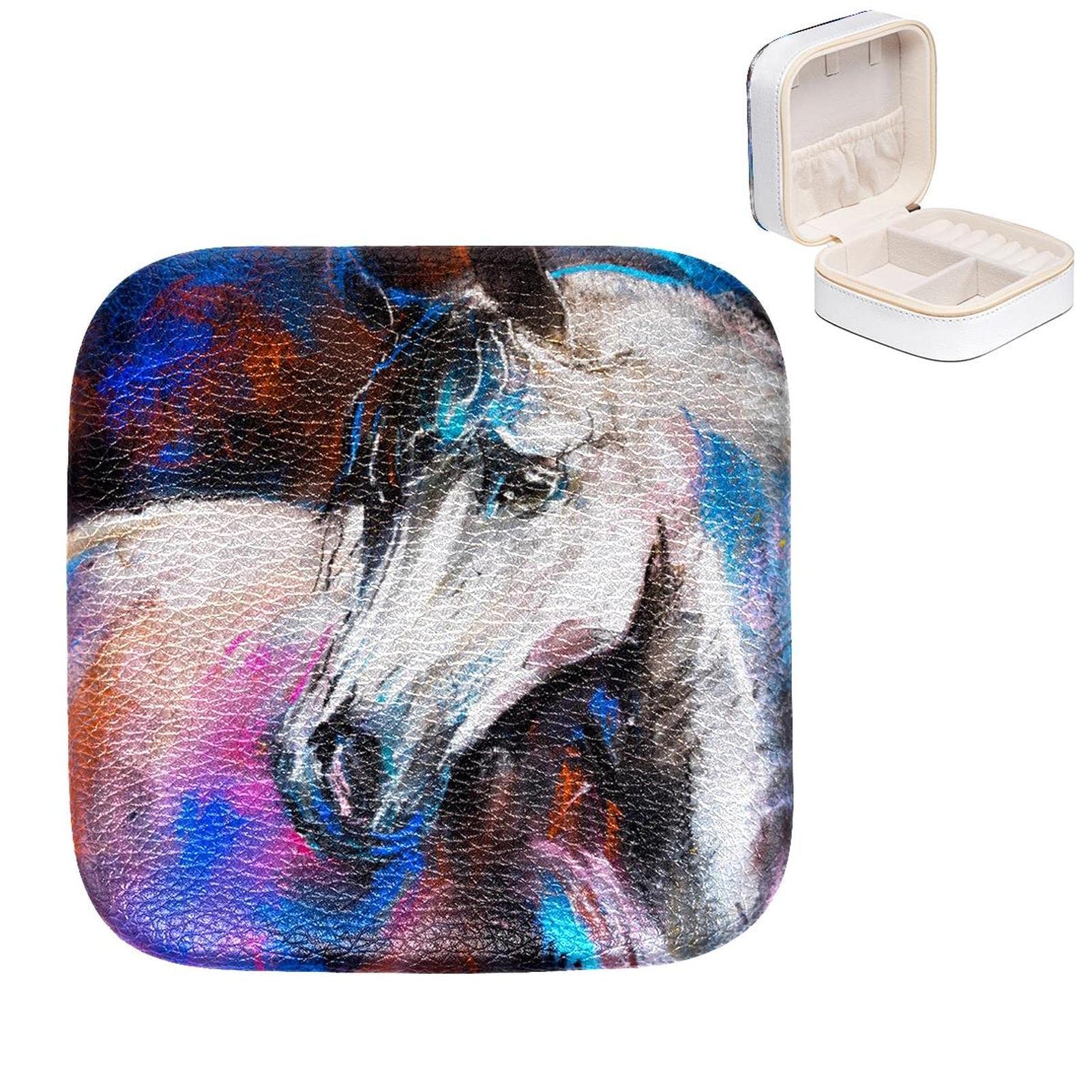 Boîte à bijoux femme motif cheval petit format pour voyage et coiffeuse