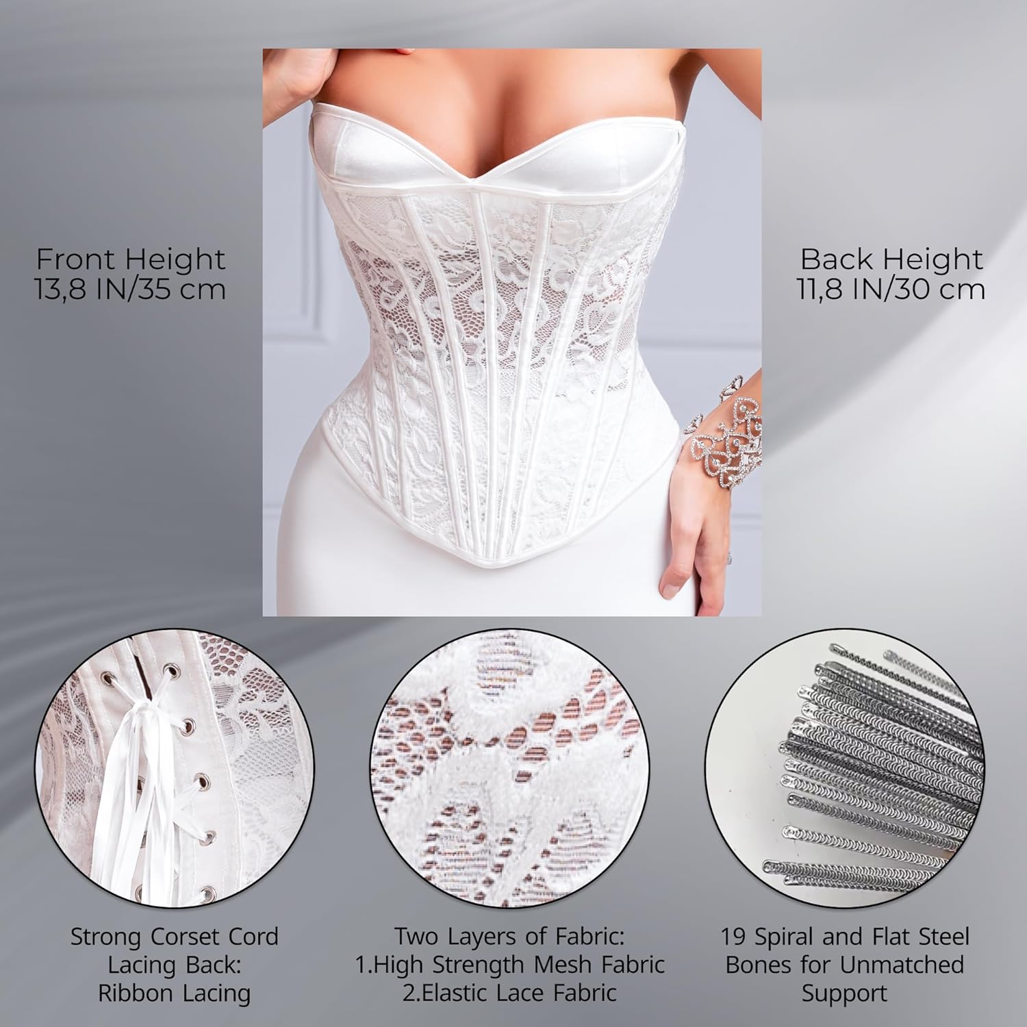 Overbust Corset Top for Women - 15 Steel Boned Lace Up Bustier Perfect Corset for Bridal Wedding or Cosplay - Image 2