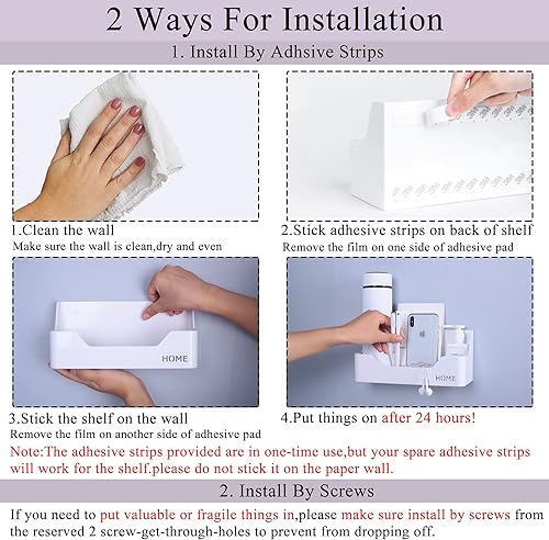 Miniatura 3 de Estante de mesita de noche, pequeño plástico montado en la pared, organizador de estante adhesivo para teléfono celular, lentes de lectura, control