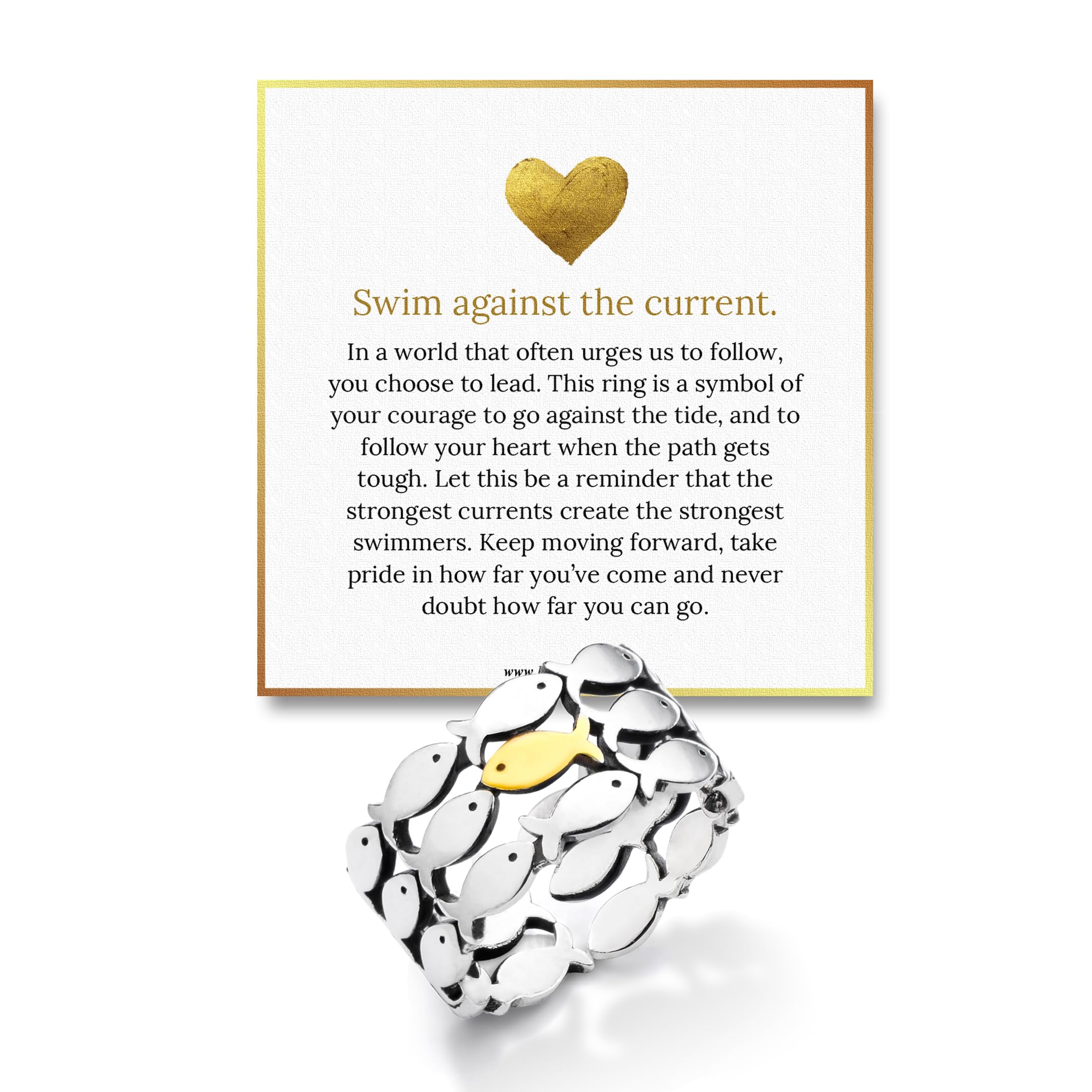 Anillo de esperanza – Nade contra el anillo actual, joyas inspiradoras para hombres y mujeres, anillo ajustable antideslustre de acero inoxidable 304, sin piedras preciosas, Acero inoxidable, Sin