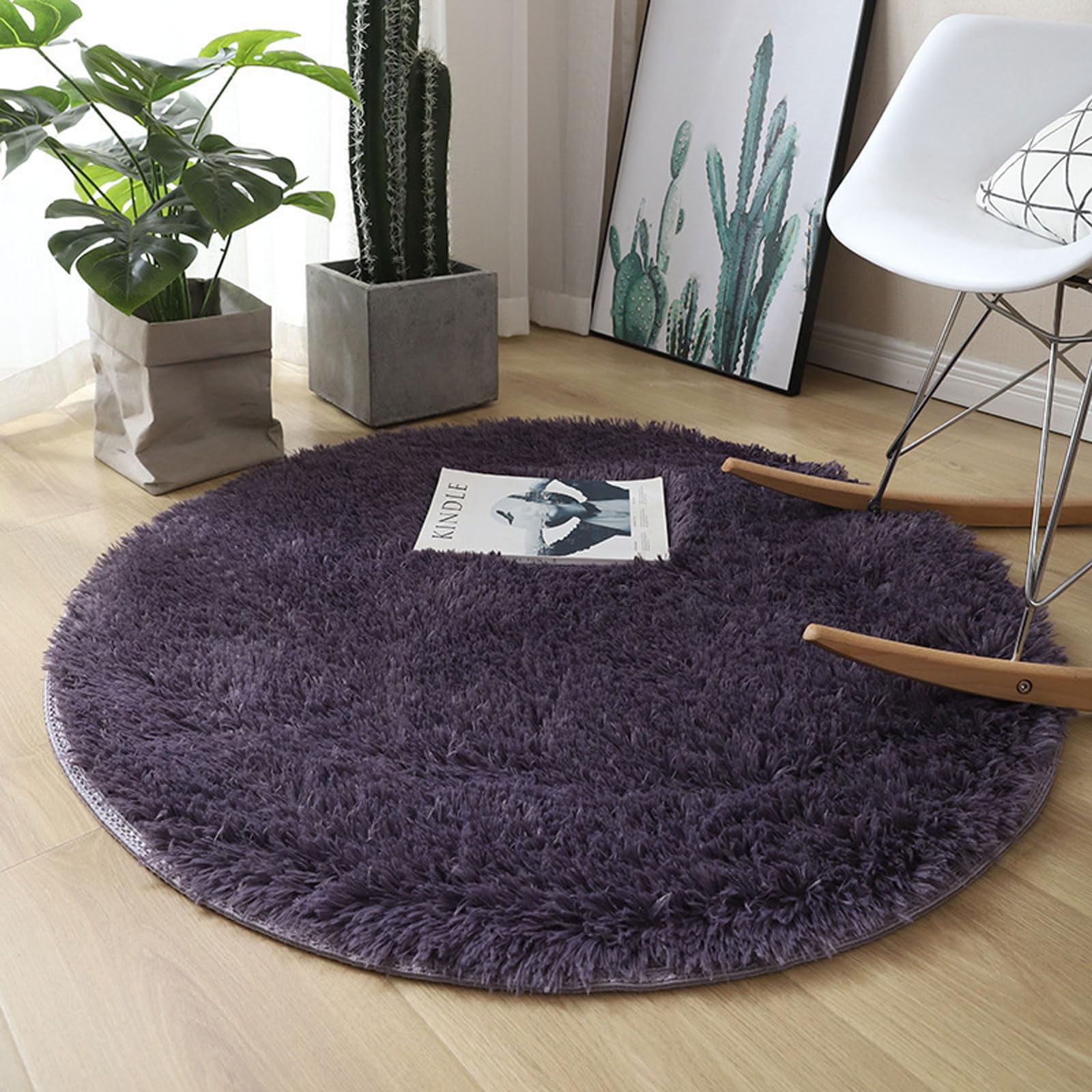 Tapis de salon doux et antidérapant violet 100x100 cm