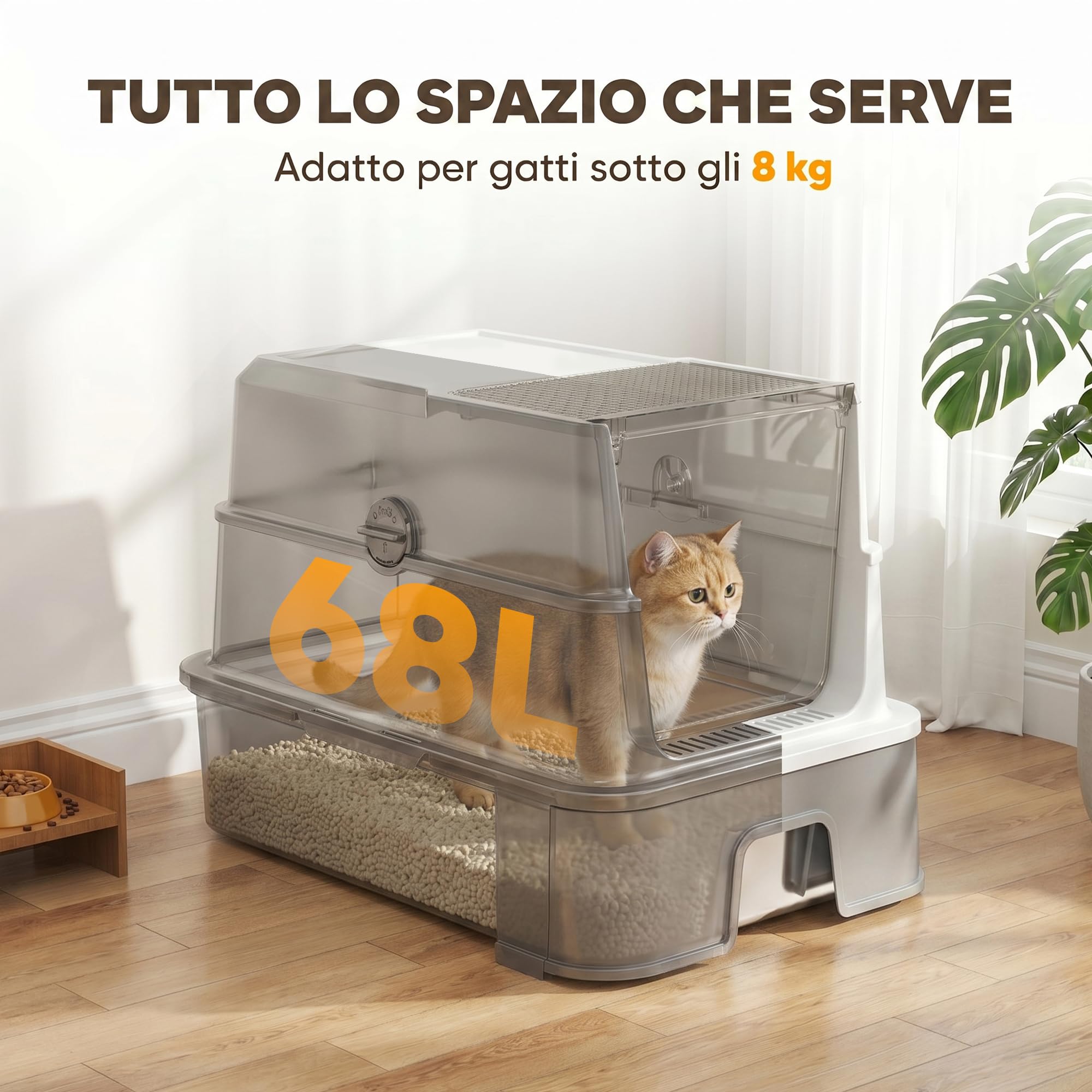 PawHut Lettiera Gatto Chiusa XL in Acciaio Inox con Coperchio 68L Grigio | 3 in 1 Toilette per Gatti, Vassoio Estraibile, Paletta, Pareti Alte, Antiperdita, Antiodore, Facile da Pulire